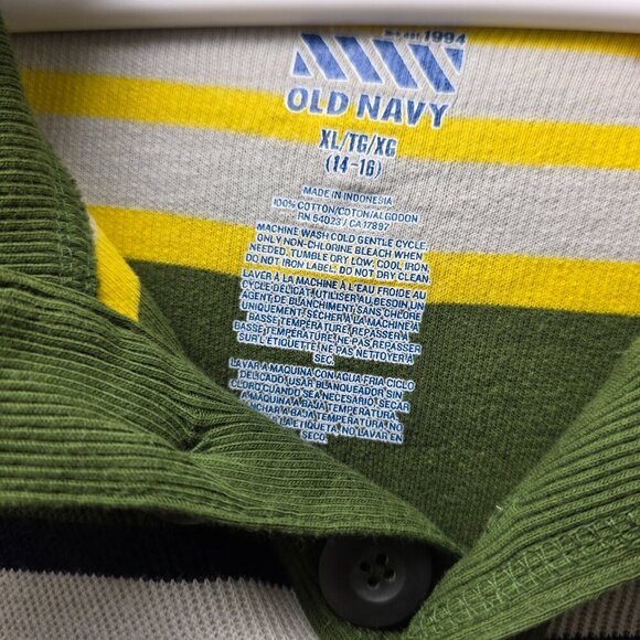 Old Navy Boys Striped Sweater XL 14/16 Green Yellow‎ Navy Cotton Pullover - Picture 7 of 11